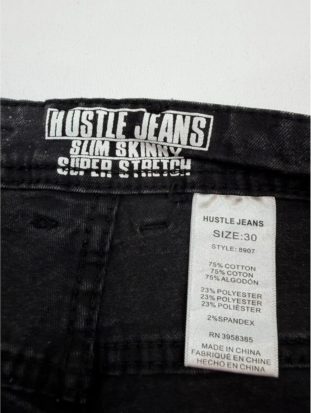 Hustle Distressed Super Skinny Super Stretch Jeans Men's Size W30 in Black